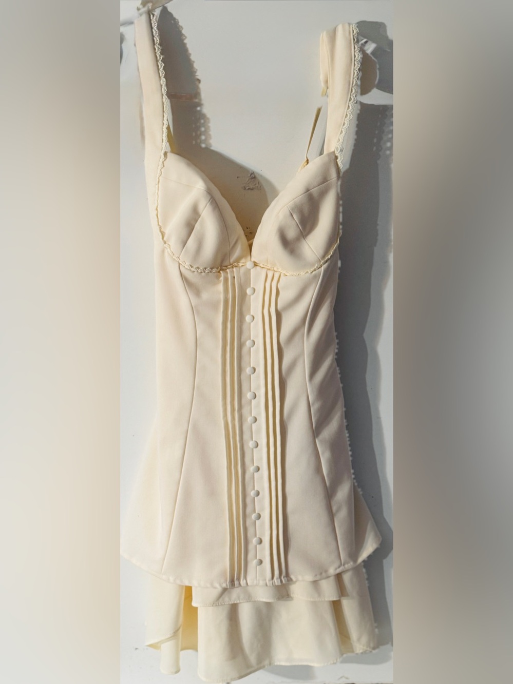 Oh Polly Cream Lace-Trim Corset Slip Dress